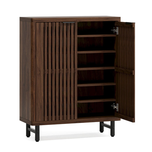 Tribesigns 6-Tier Wooden Shoe Cabinet with Adjustable Shelves and Louvered Doors