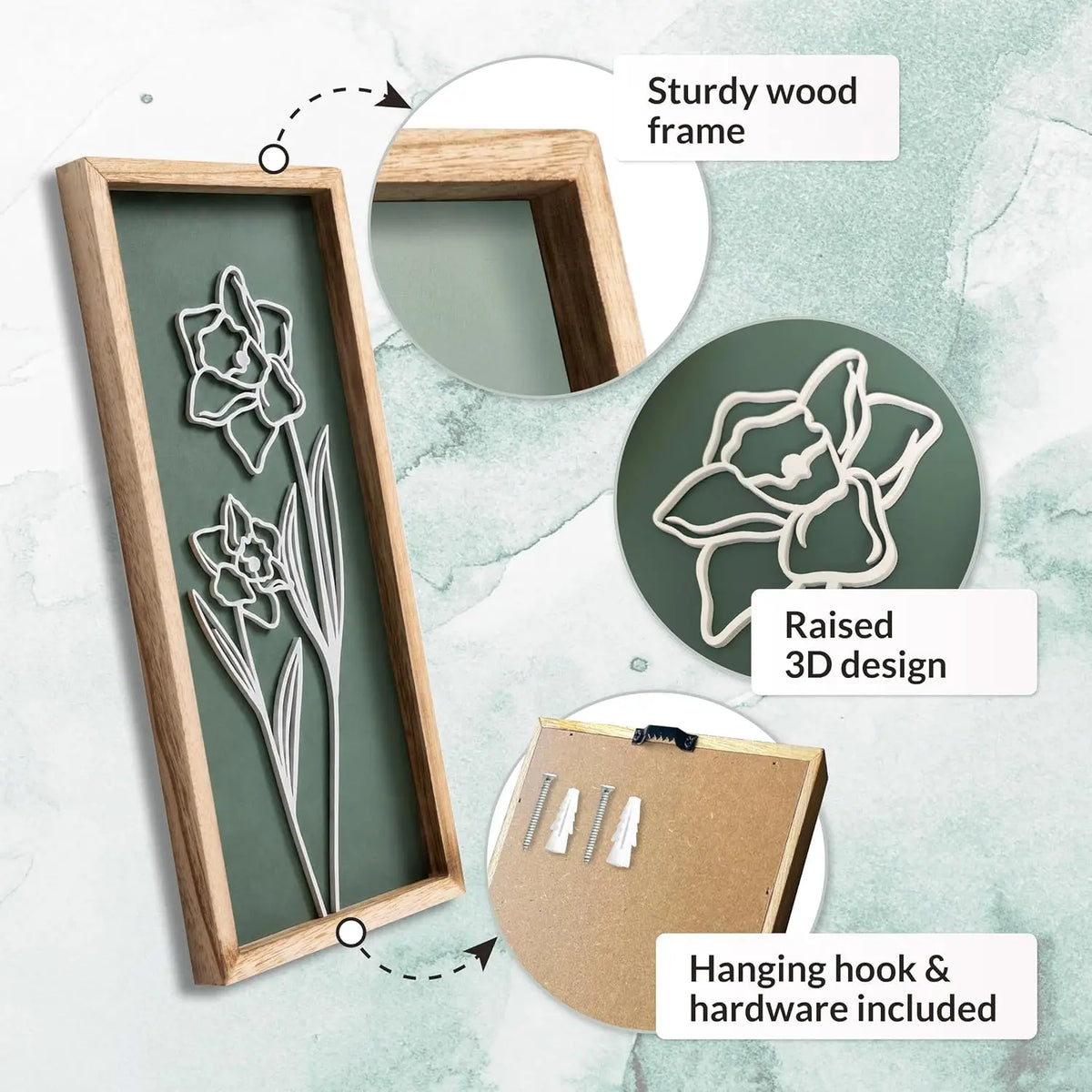 Beautiful 3D Floral Wall Art Encased Inside Wooden Frame