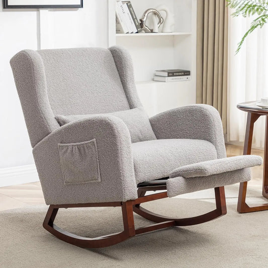 Wingback Rocking Chair Nursery with Footrest and Pillow Teddy Nursing Glider