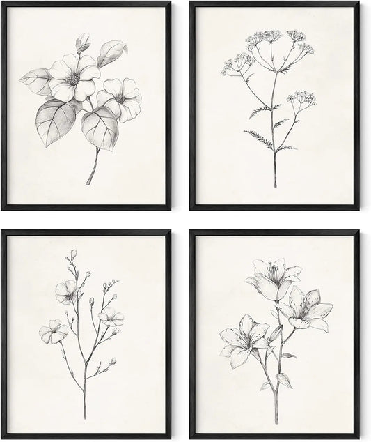 Vintage Botanical Plant Wall Art With Fabric Cloth Prints