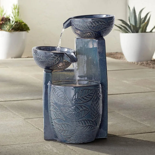 Summer Leaves Outdoor Water Fountain with LED Light for Garden and Patio