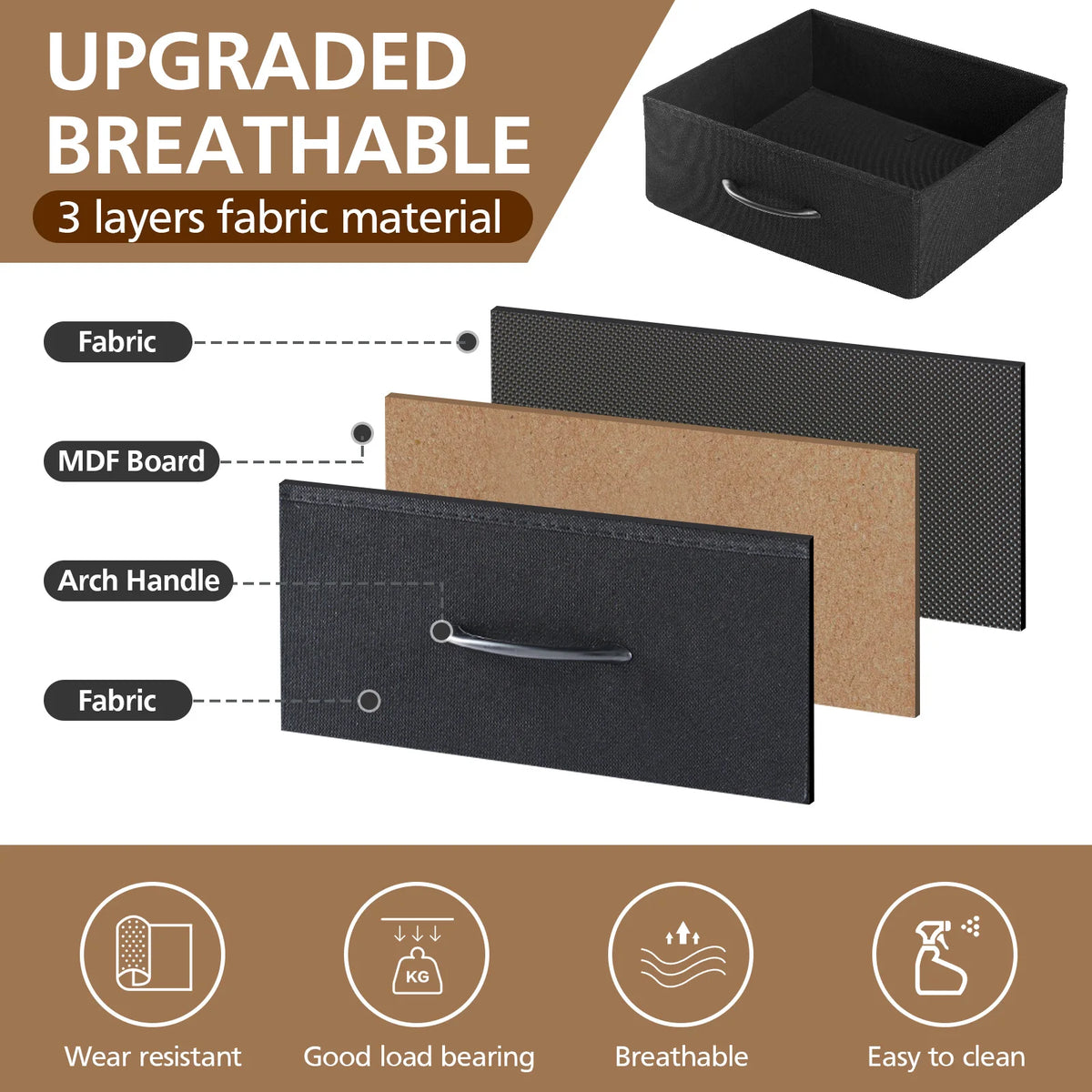 JHK Fabric Drawer Nightstand With Charging Station USB Ports