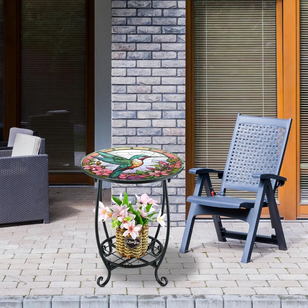 NBVCX Mosaic Round Outdoor Side Table For Patio Garden