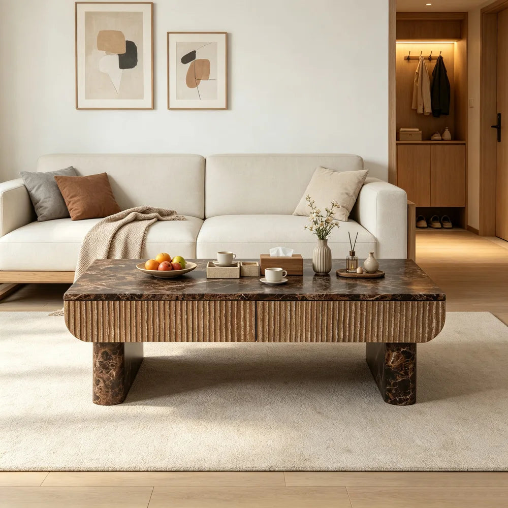 Modern Round Wooden Nesting Coffee Tables With Pet Bed