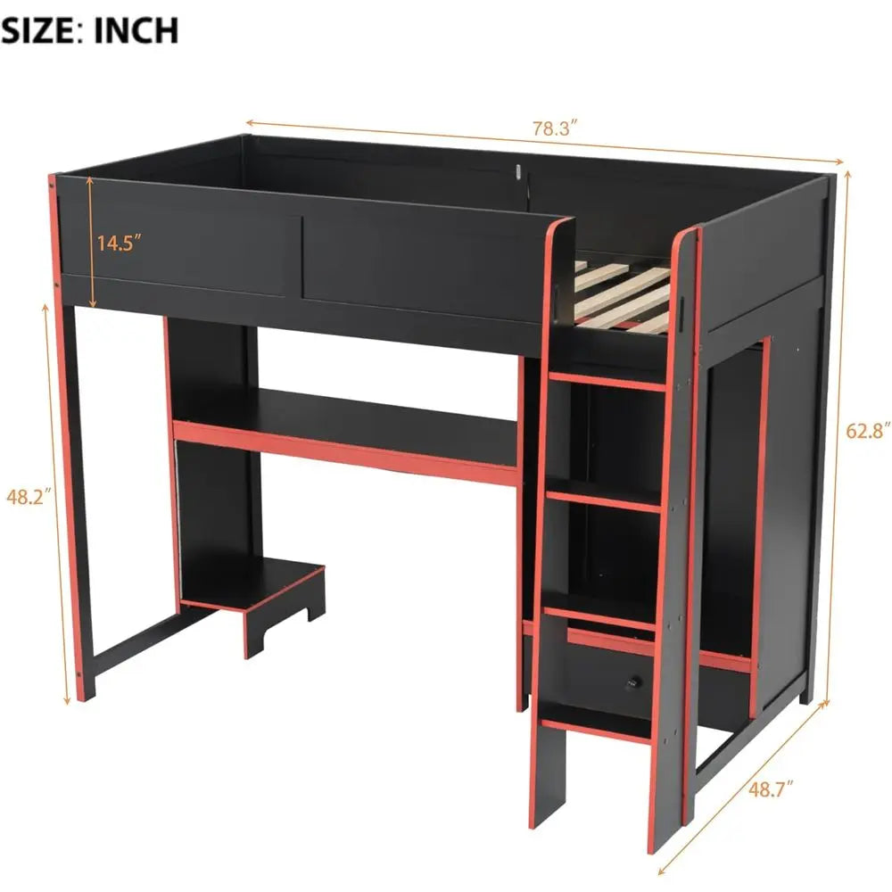 Luxurious Solid Wood Gaming Bed With Built In Desk