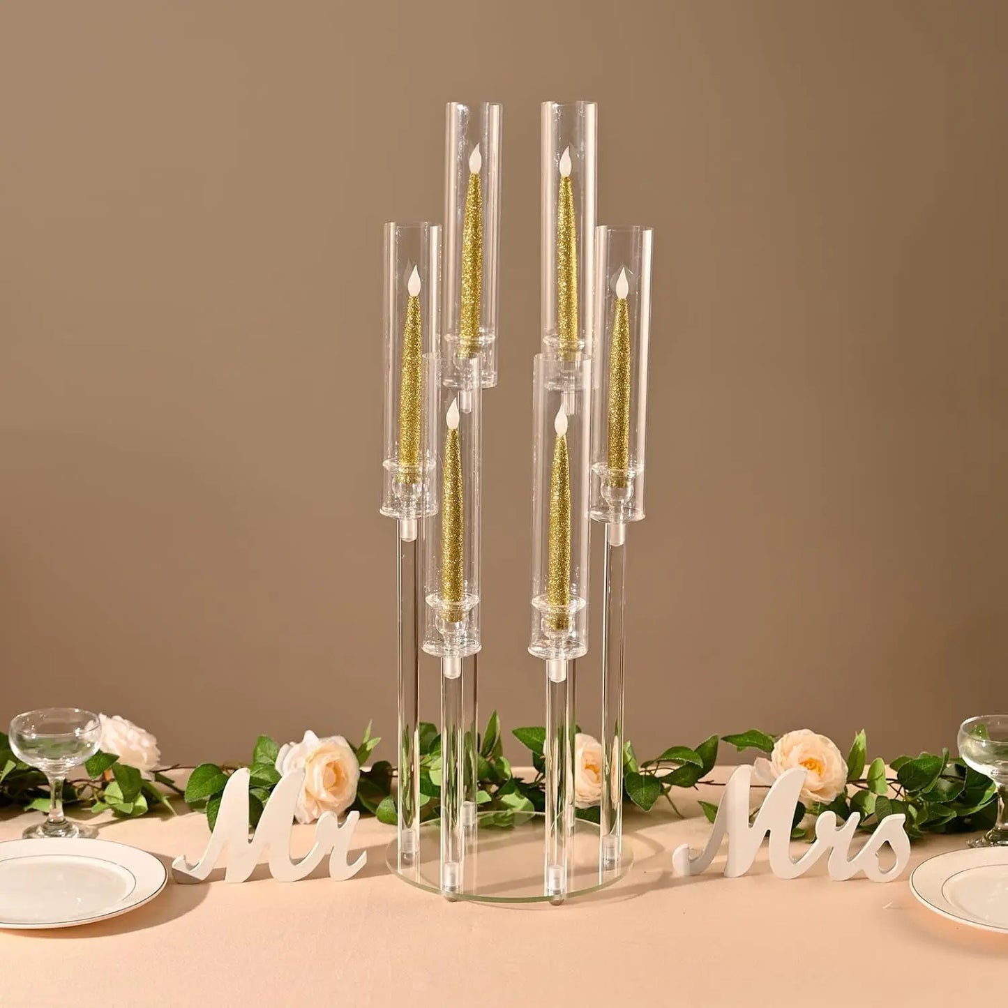NONECN Acrylic Candelabra 6 Arm Taper Candle Holders