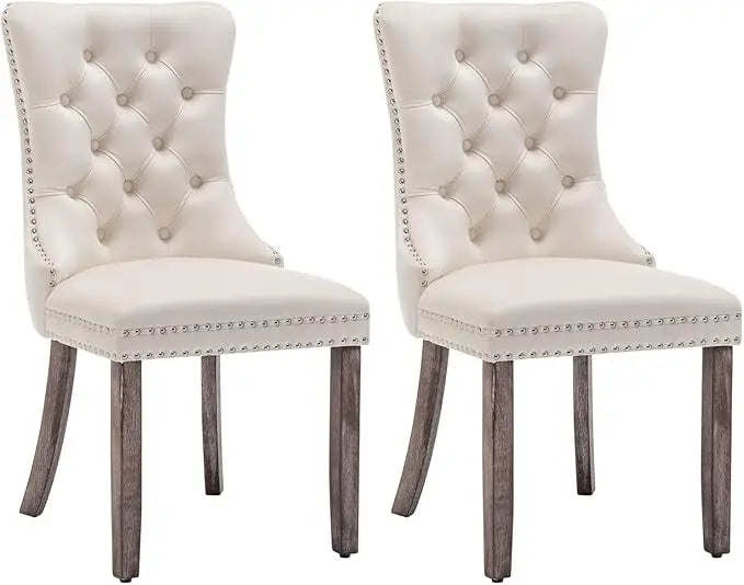 Velvet Upholstered Dining Chairs Wing Back With Nailhead Trim Tufted