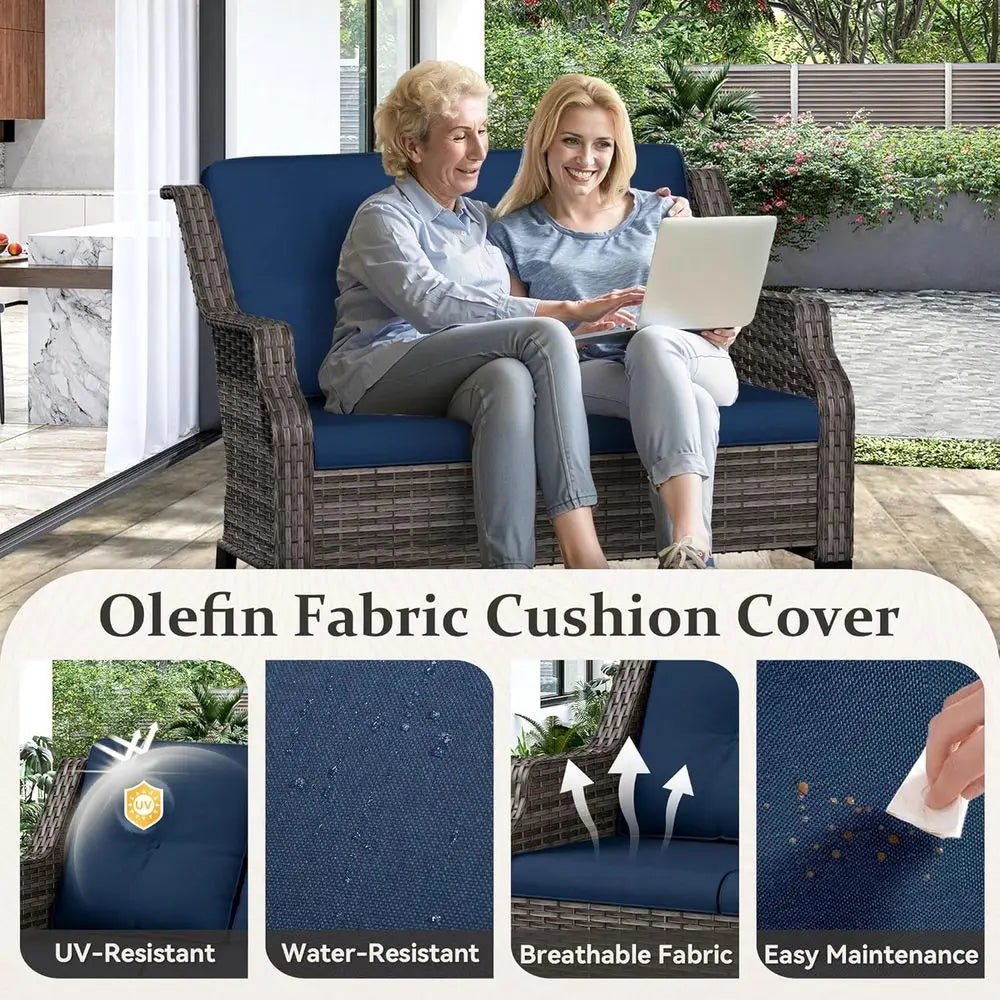 Outdoor Patio Wicker Loveseat With Cushions For Garden Balcony
