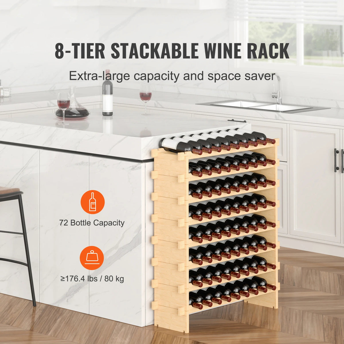 SucceBuy Stackable Modular Bamboo Wine Rack Storage Display Shelves