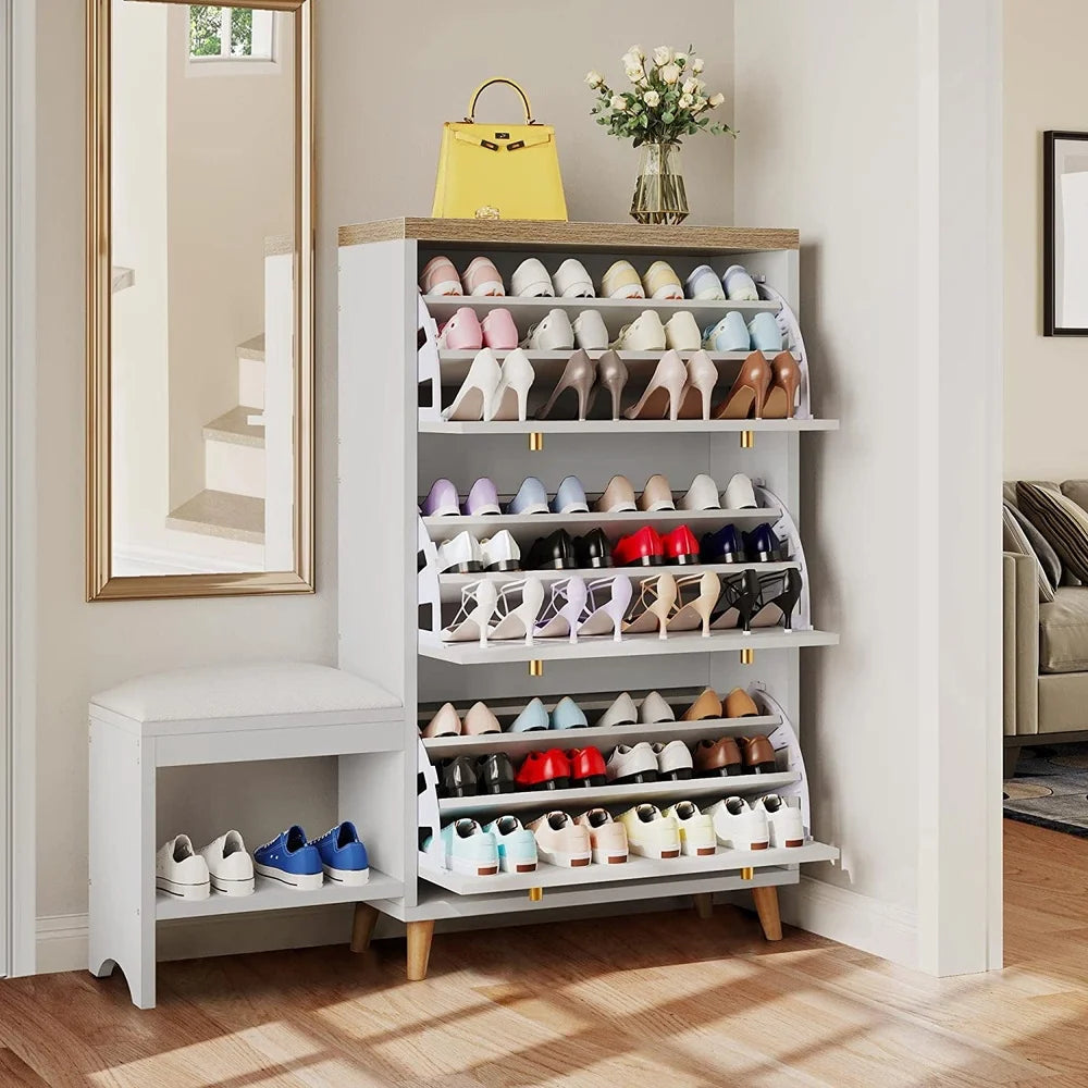 Modern Shoe Cabinet with 3 Flip Drawers Freestanding Entryway Storage Rack