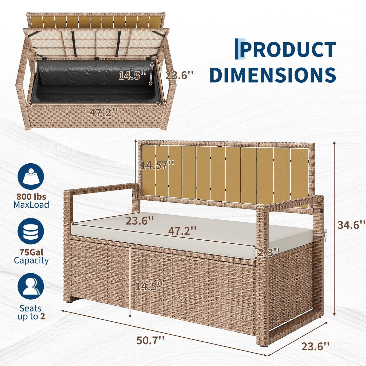 Outdoor Storage Bench Rattan Deck Box With Seat Patio