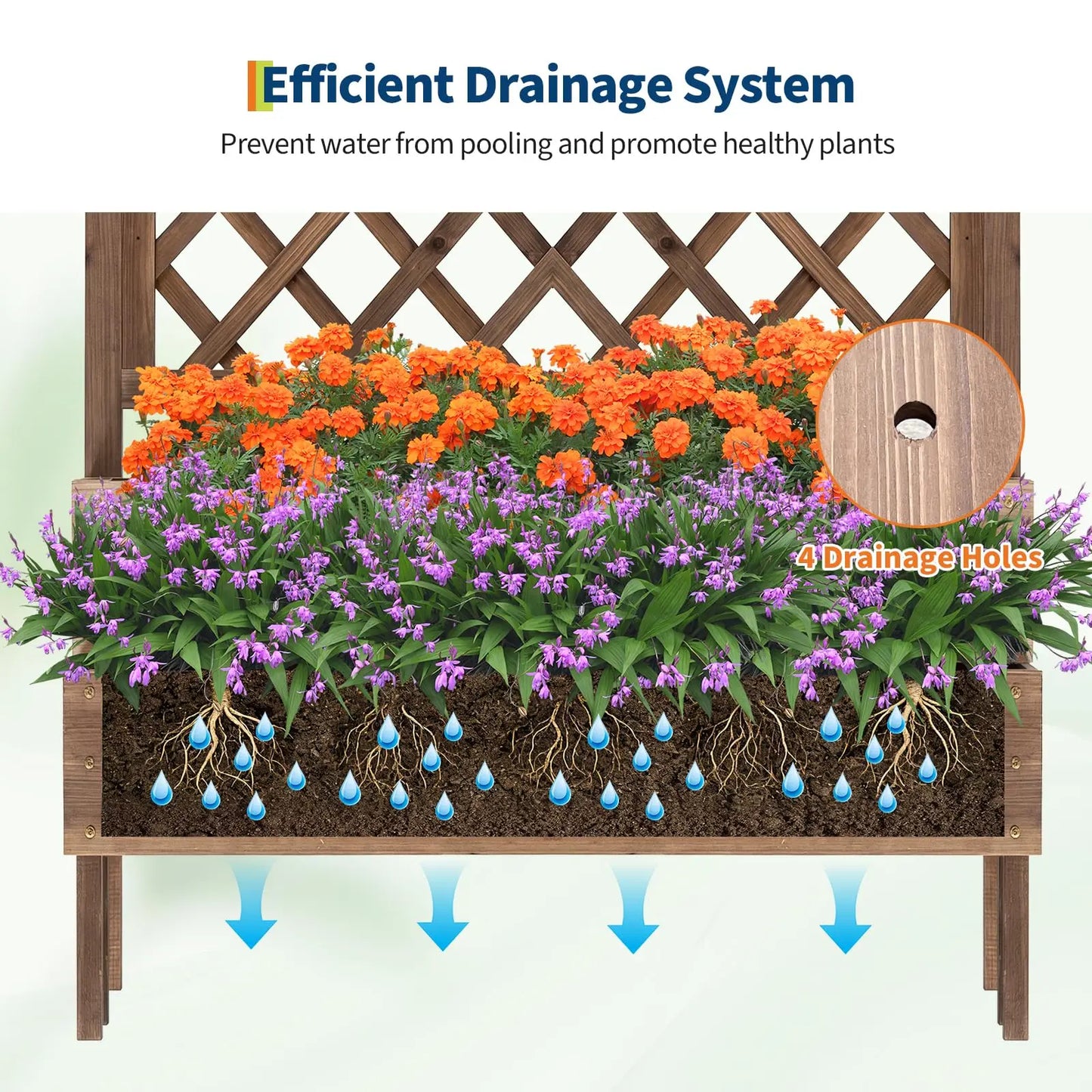 HiMISS Wooden Raised Garden Bed With Trellis And Legs
