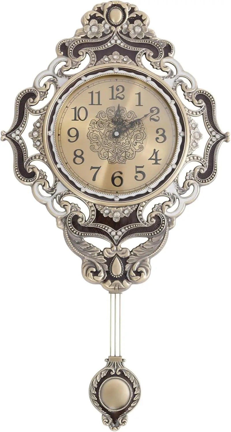 Classic European Style Metal Wall Clock With Swinging Pendulum