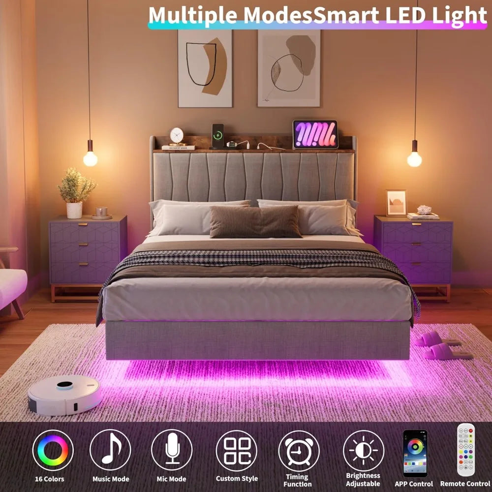 DAFIFY Modern LED Platform Bed With USB Charging Headboard