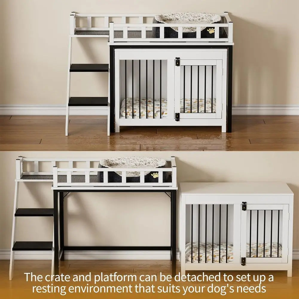 Pet Bunk Bed With Window Perch Stairs Storage Blanket