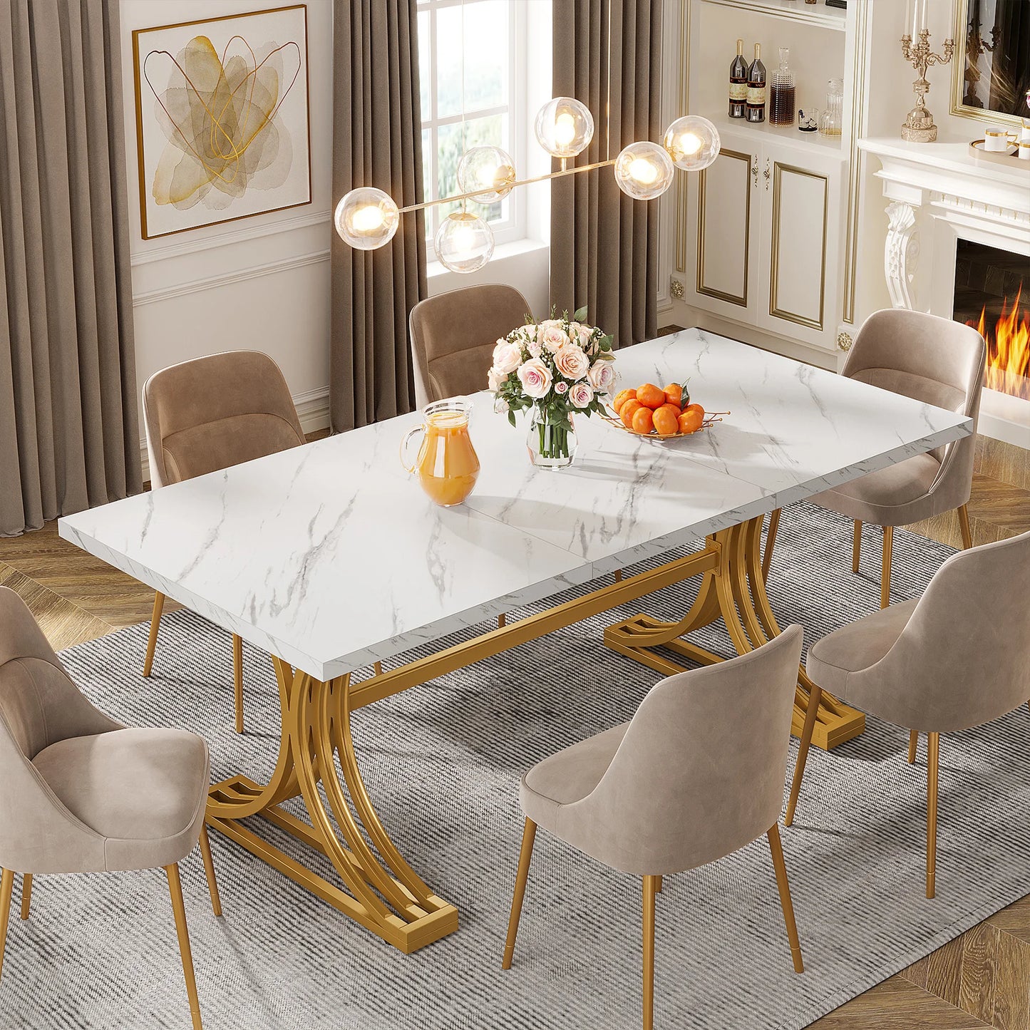 Tribesigns Modern Dining Table For Four Six Marble Top