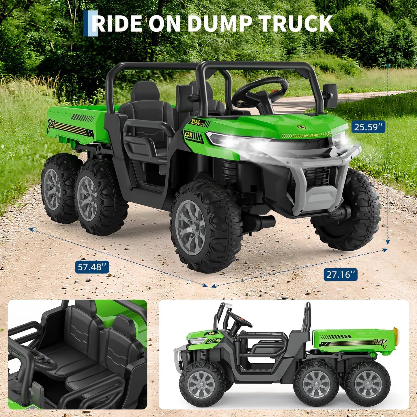 HiMIS 24V 6-Wheel Ride Dump Truck Remote Control Music