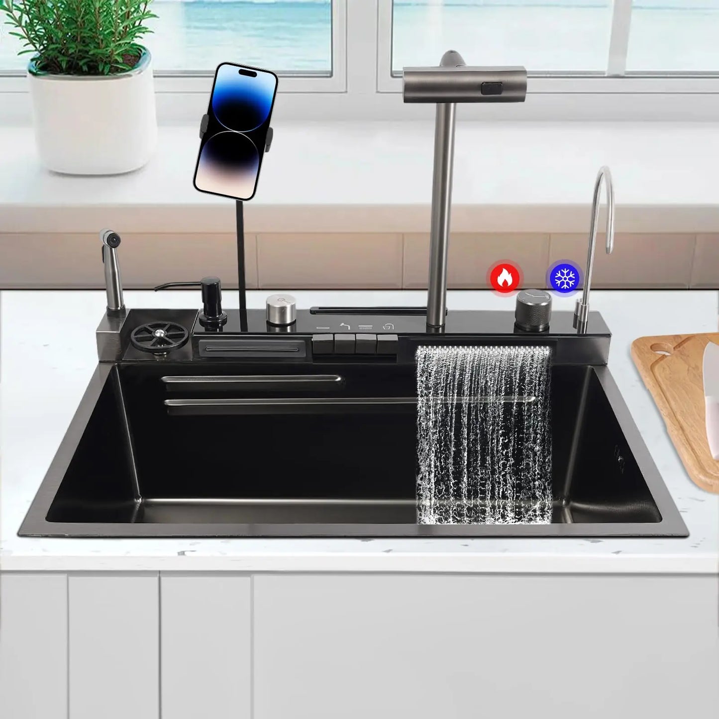 Smart Waterfall Kitchen Sink With Digital Display Nano Coating