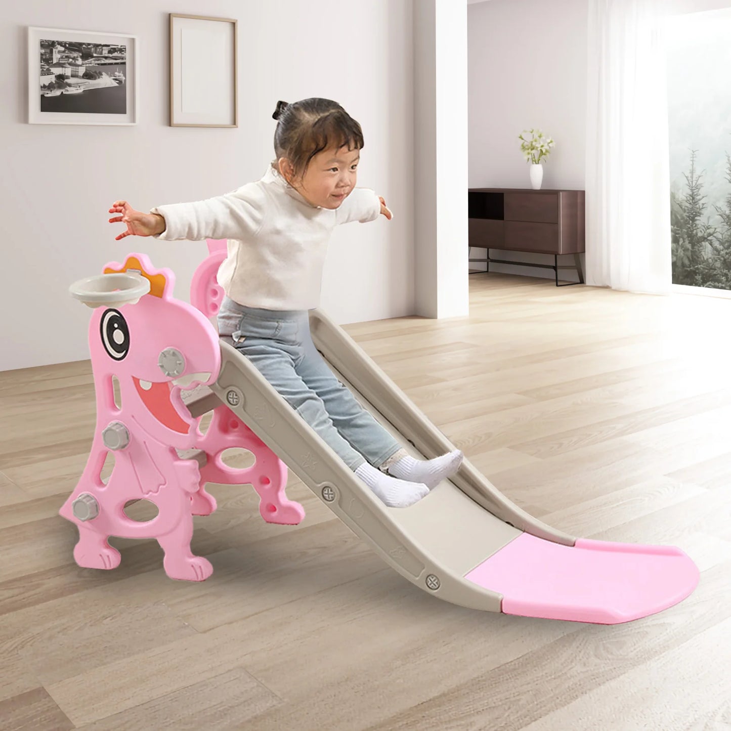Devine In And Out Kids Dinosaur Slide With Climber Playset
