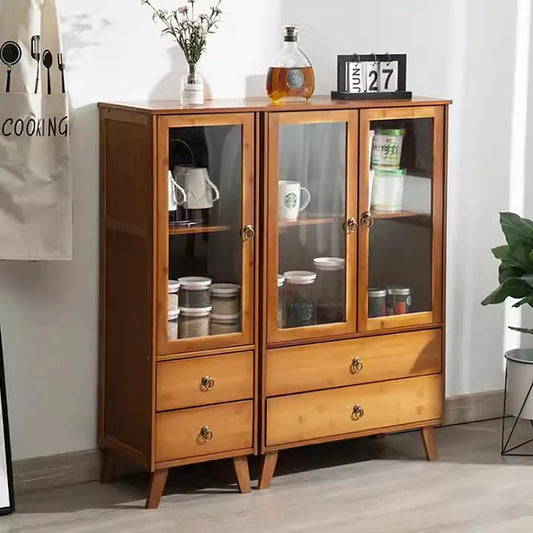 Bymaocar Retro Kitchen Sideboard With Drawers Bamboo MDF Storage
