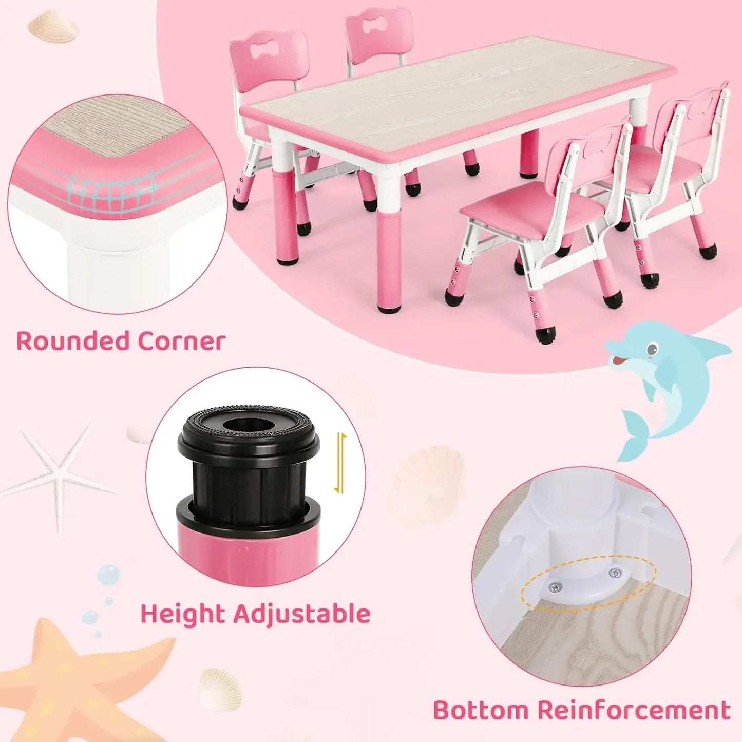 Height Adjustable Kids Table 4 Chairs Set Graffiti Desktop