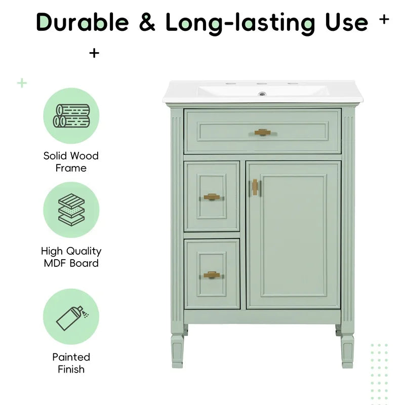 Bathroom Vanity With Sink Solid Wood MDF Cabinet Drawers