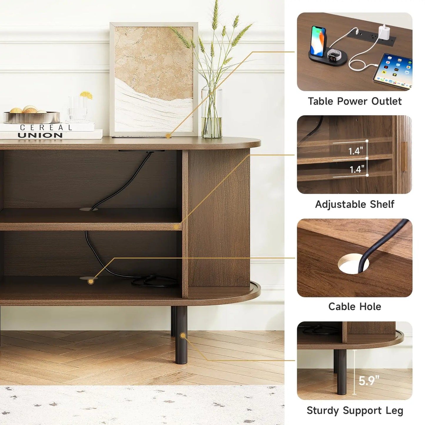 Onbrill TV Stand With Power Outlet And Sliding Doors