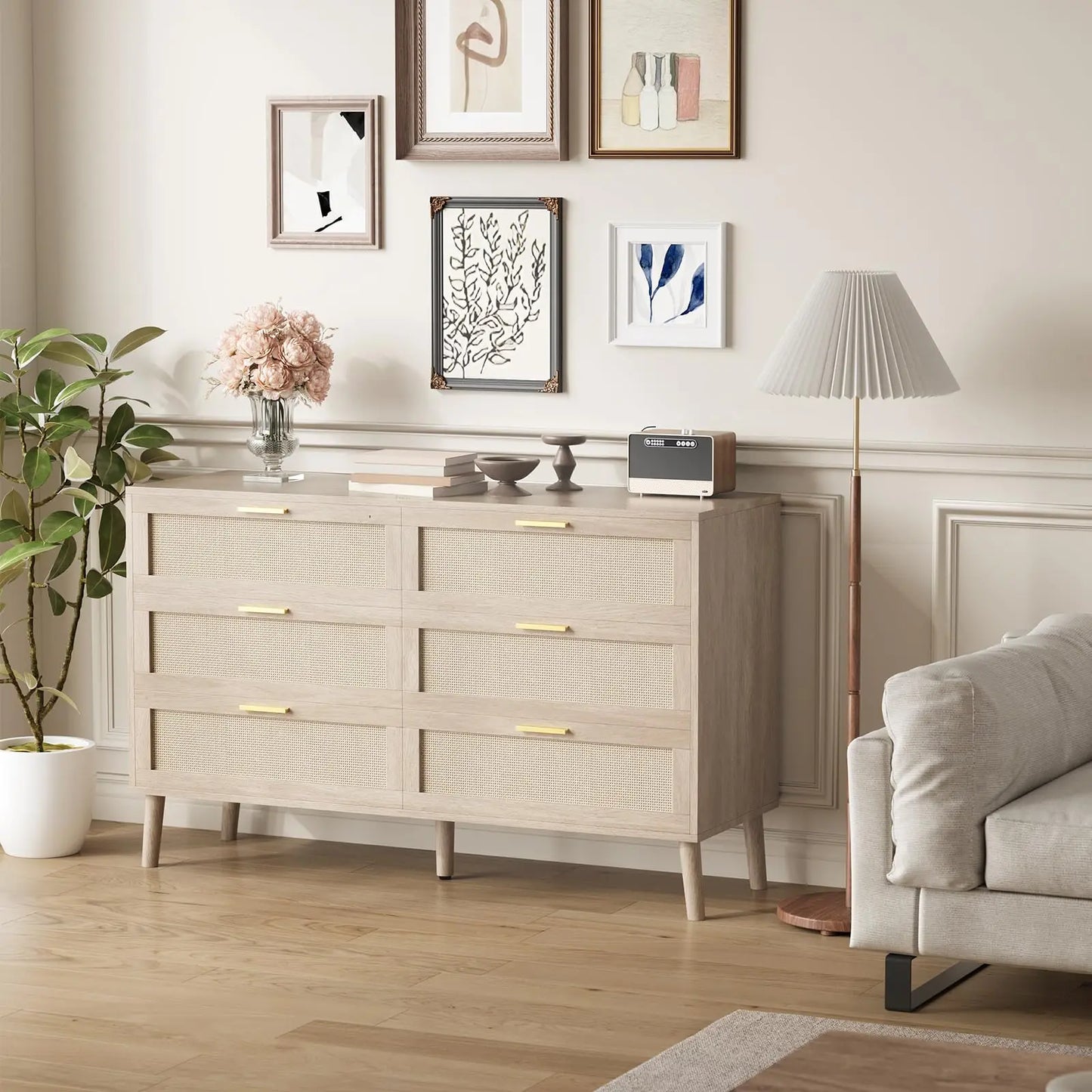 HiMISS Rattan 6 Drawer Dresser
