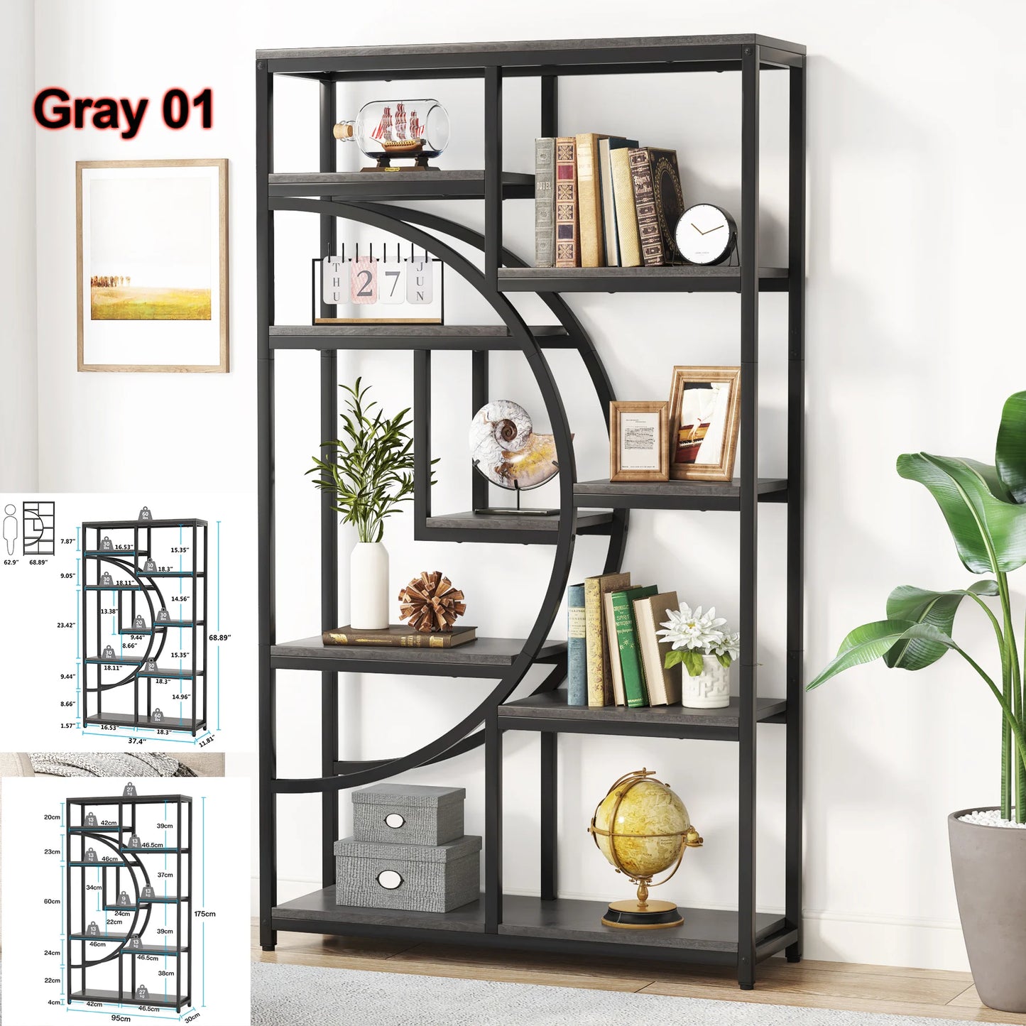 Tribesigns Industrial 5 Tier Etagere Bookcase Freestanding