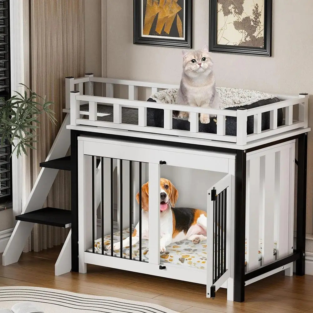 Pet Bunk Bed With Window Perch Stairs Storage Blanket