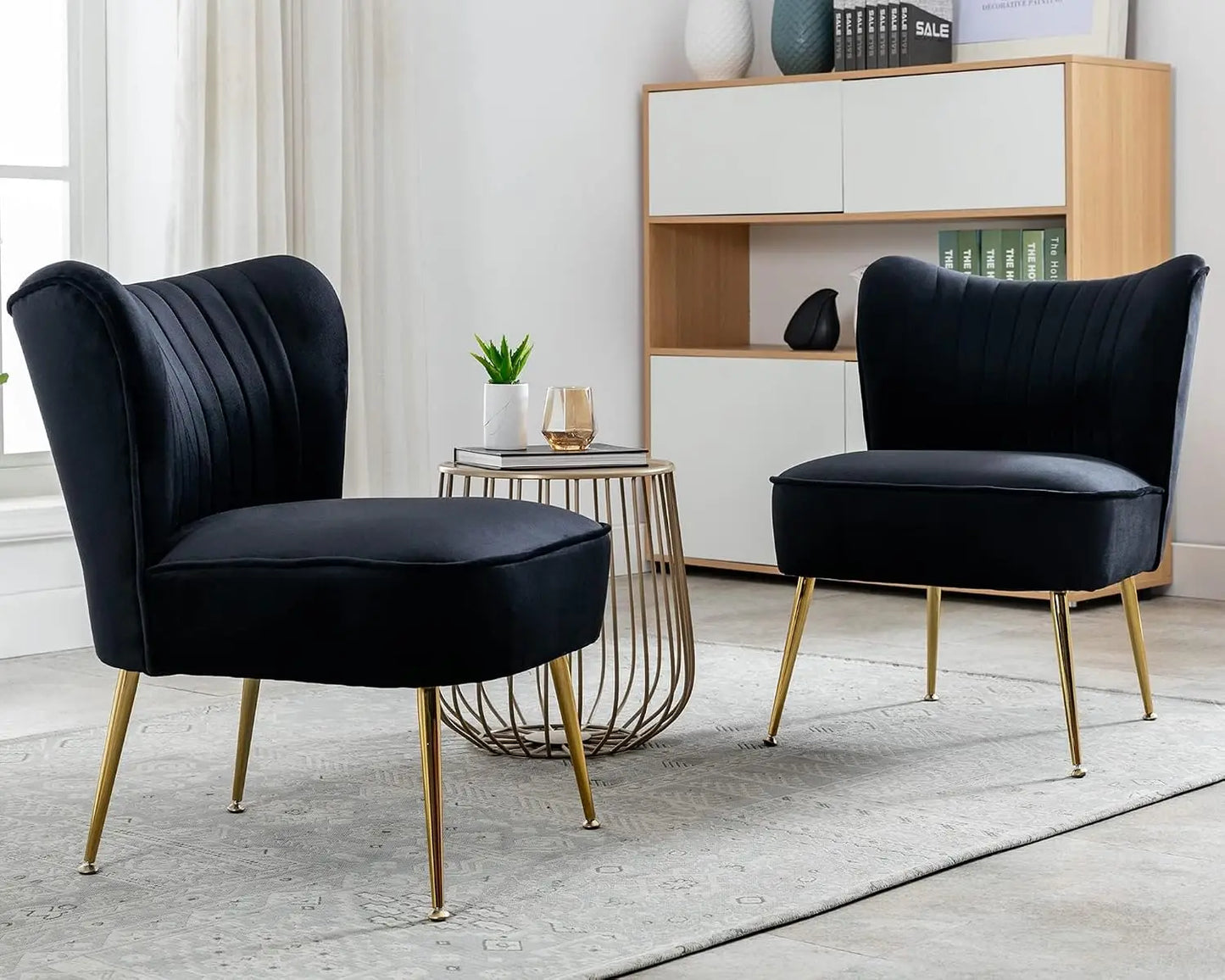 Velvet Armless Slipper Chairs With Golden Legs Mid Century