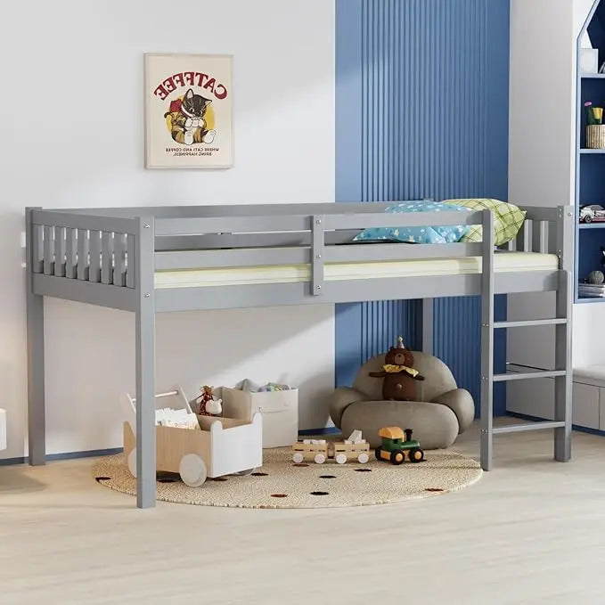 JOYMOR Twin Loft Bed With Guardrail And Ladder
