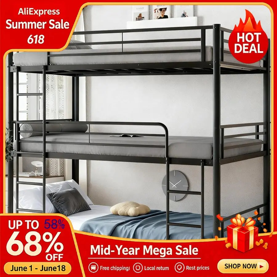 MBVM Metal Triple Bunk Bed For Kids SlatSupport Plus