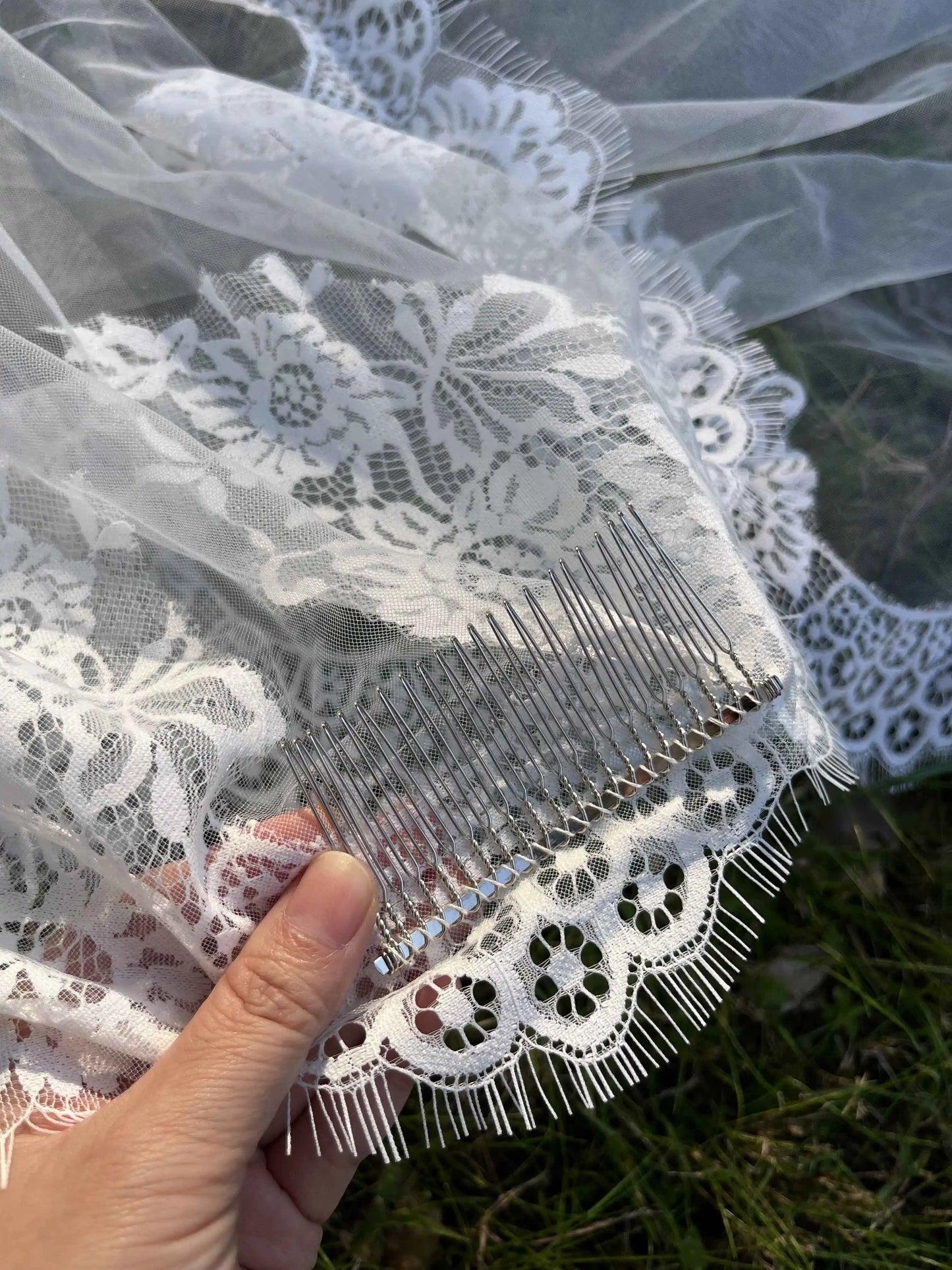 YXNLQGCN Lace Cathedral Bridal Veil Mantilla With Comb