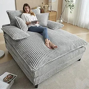 RBXC Oversized Upholstered Corduroy Chaise Lounge Sofa