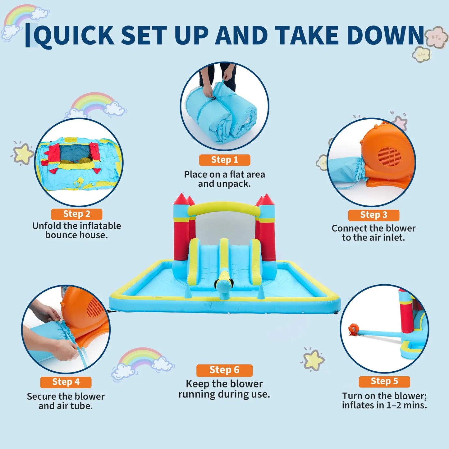 HiMISS 7 In 1 Inflatable Bounce Castle Water Slide