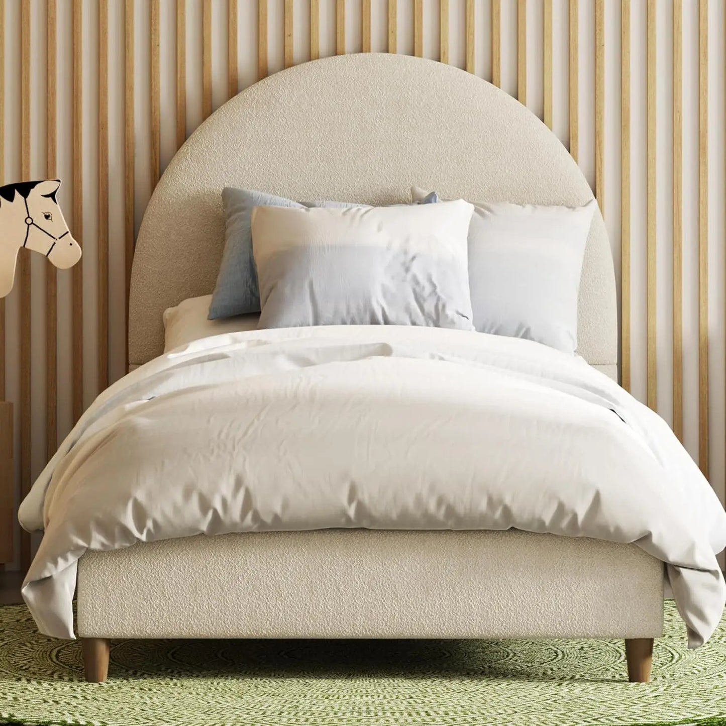 Platform Bed Upholstered Headboard And Solid Wood Legs
