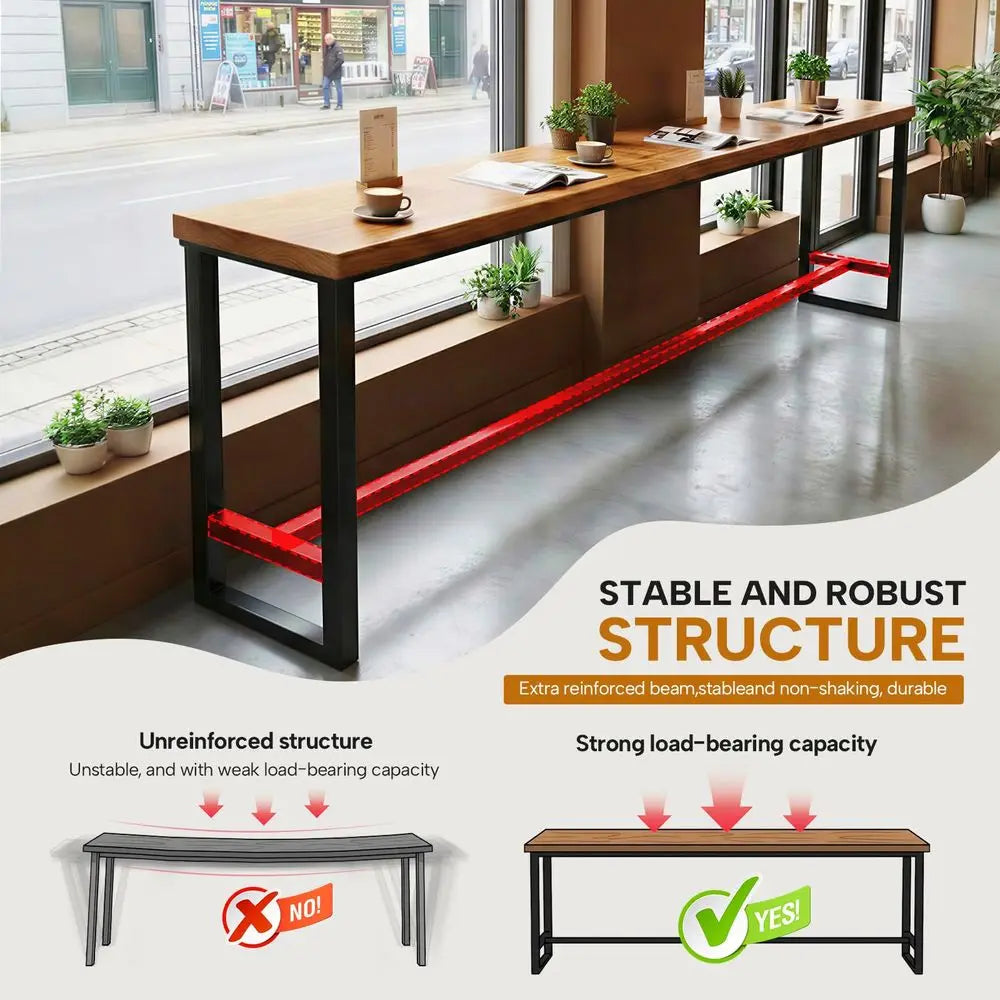 XMSJ Counter Height Bar Table Solid Wood Farmhouse Pub Table With Metal Legs
