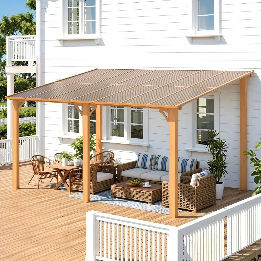 Outdoor Patio Gazebo Pergola With Wood Grain Roof Shade