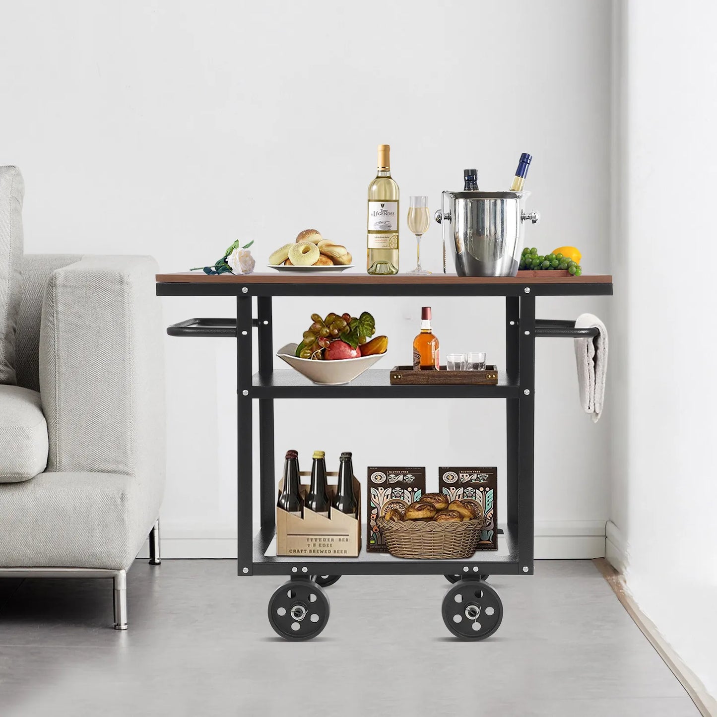 CNCEST Industrial Pipe Bar Cart 3-Tier Rolling Kitchen Cart