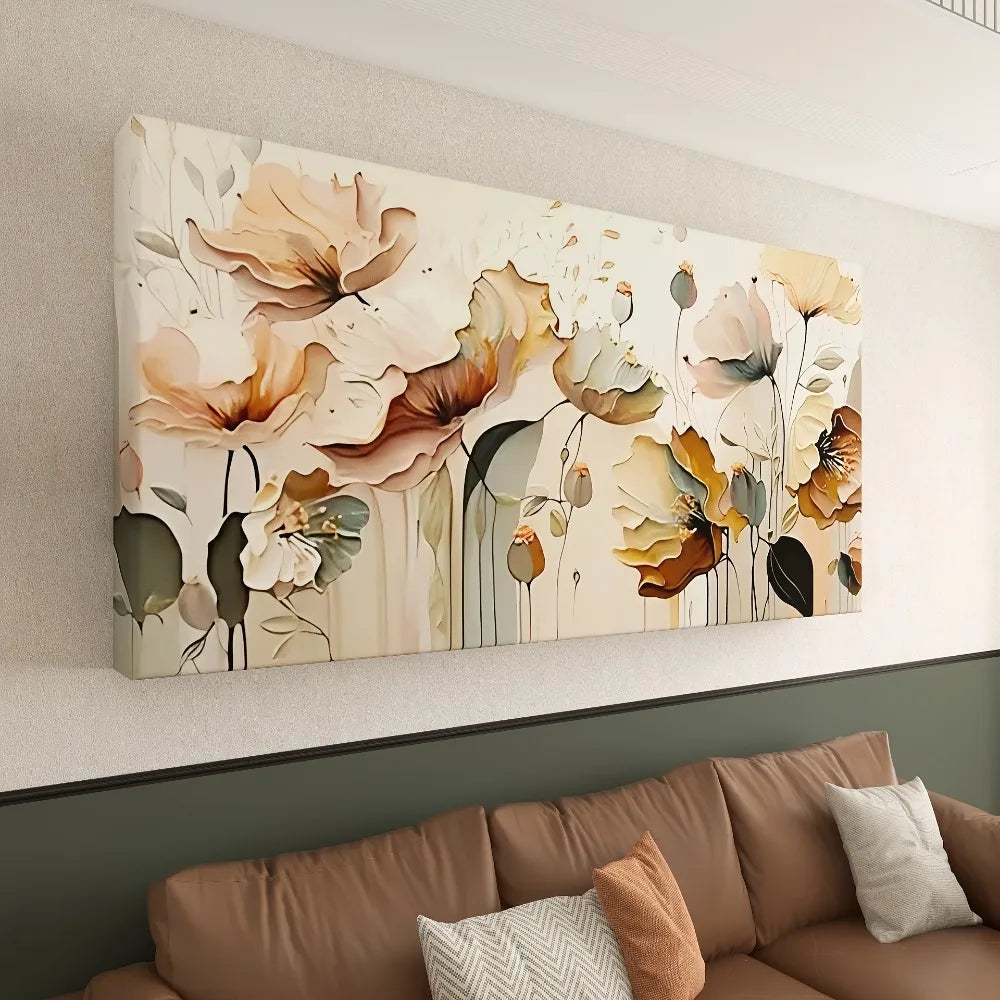 Abstract Floral Canvas Art with Thick Pine Frame for Room Decoration