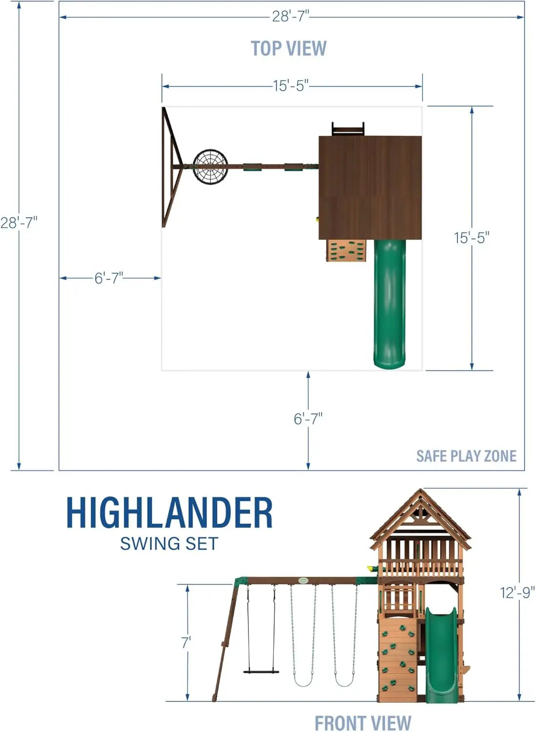 Highlander Cedar Wood Swing Set With Wave Slide Clubhouse