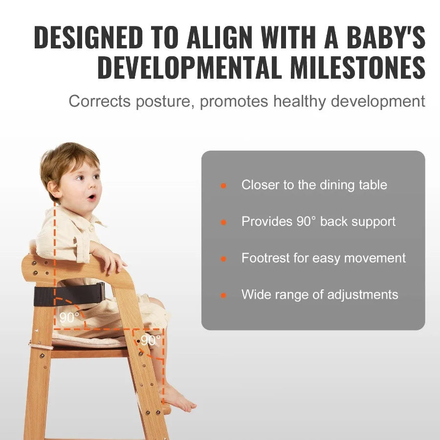 Hign-concerned Wooden High Chair For Babies Toddlers