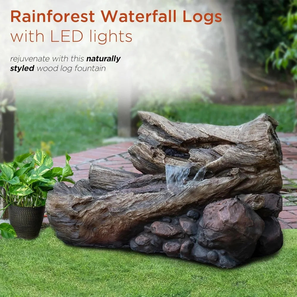 4 Inch 2 Story Tree Trunk Fountain with LED Lights for Gardens and Courtyards
