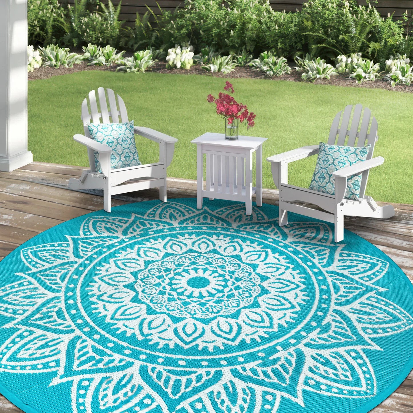 Round Outdoor Reversible Rug Waterproof Portable For Camping