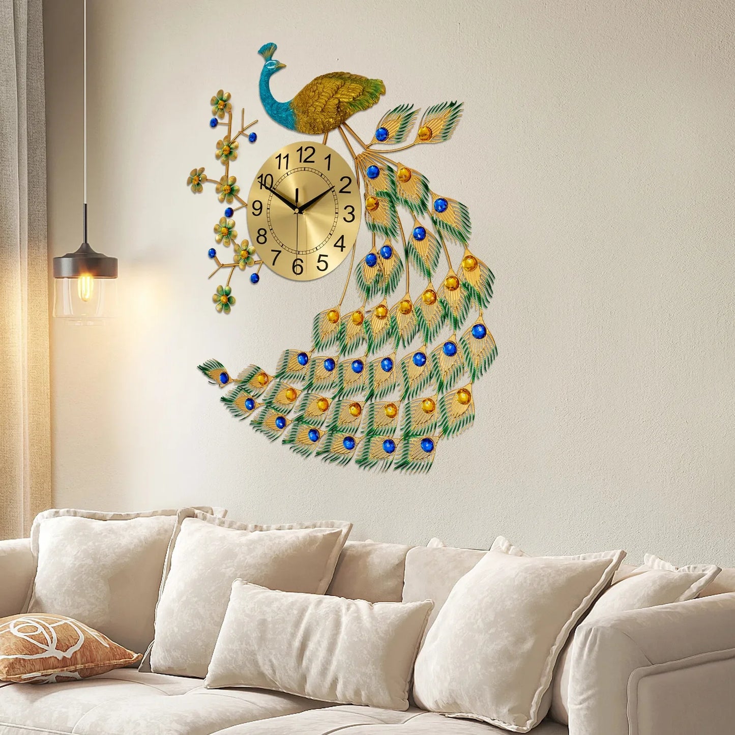 Peacock Metal Wall Clock For Living Room 3D Wall Decor