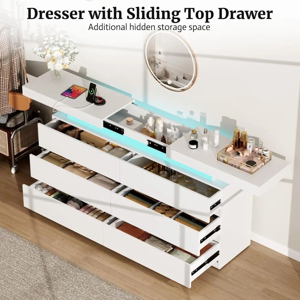Six Drawer Dresser With Sliding Top And Charging Station