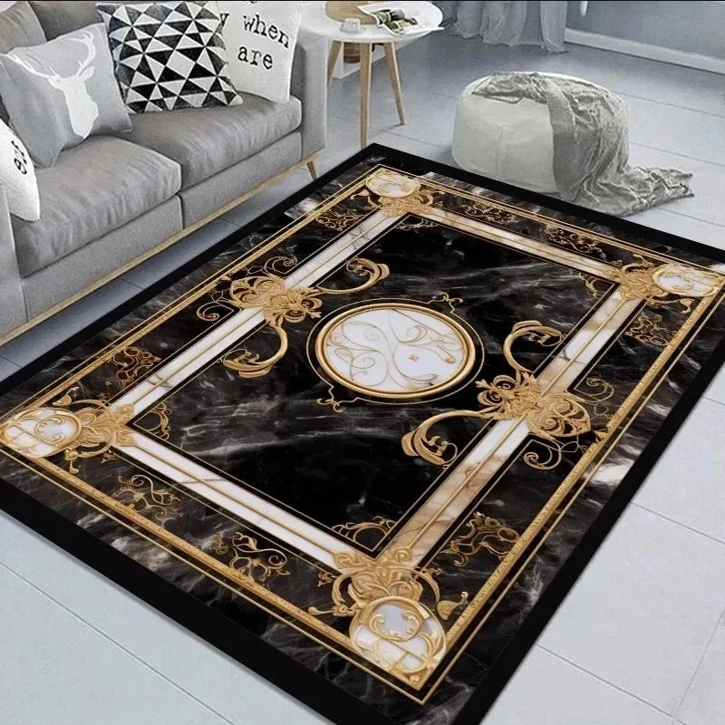 NONE Non Slip Modern Marble Rug for Living Room Polyester