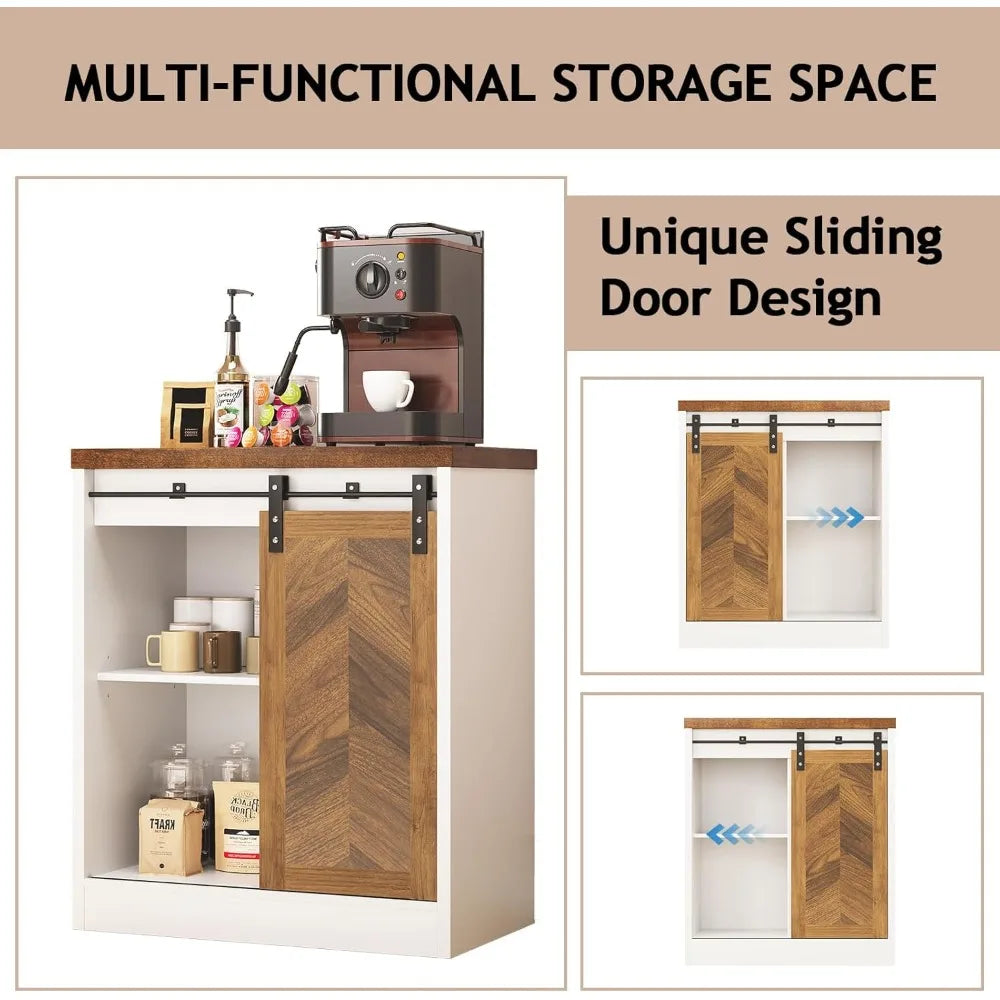 LuxeMerge Catrimown Farmhouse Coffee Bar Cabinet With Storage
