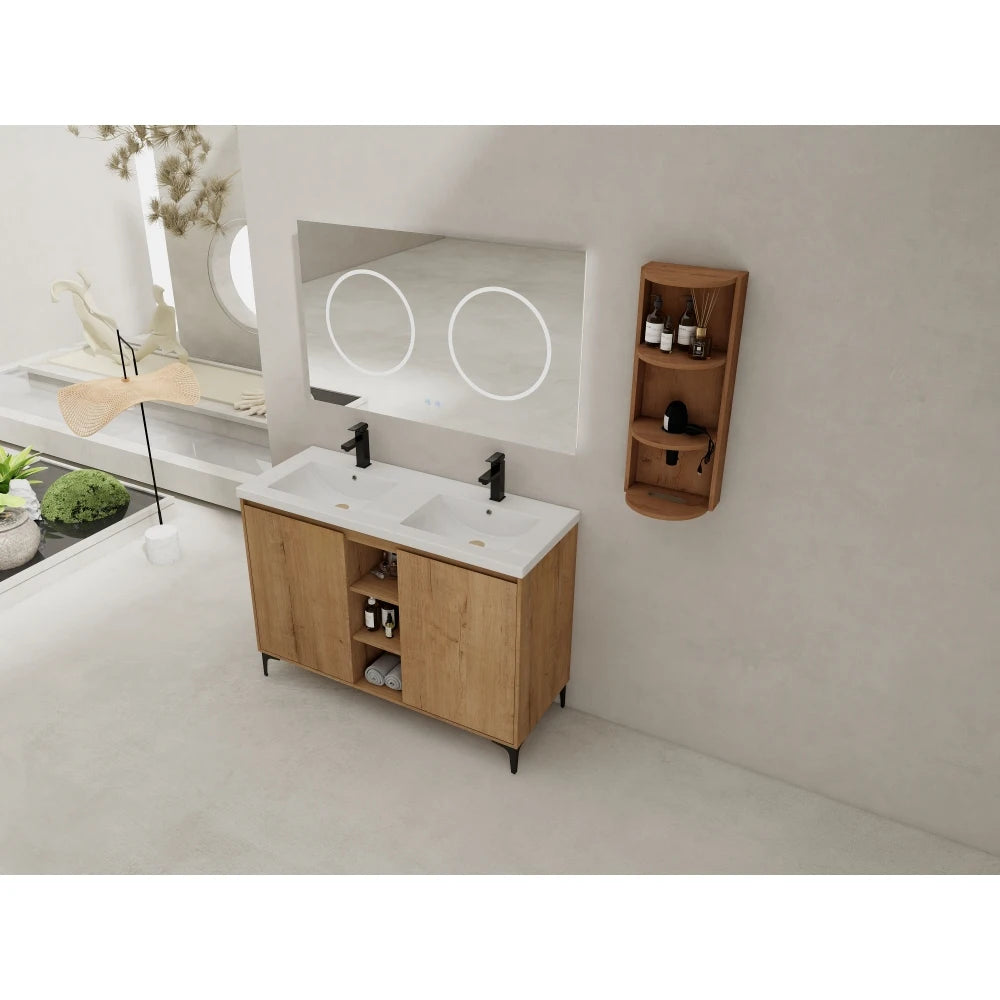 LWO Freestanding Bathroom Vanity With Double Sink And Storage Rack